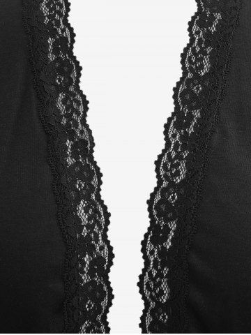 Plus Size Lace Trim Open Front Solid Cropped Cardigan