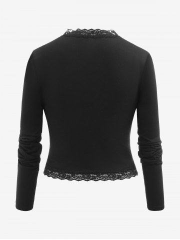 Plus Size Lace Trim Open Front Solid Cropped Cardigan