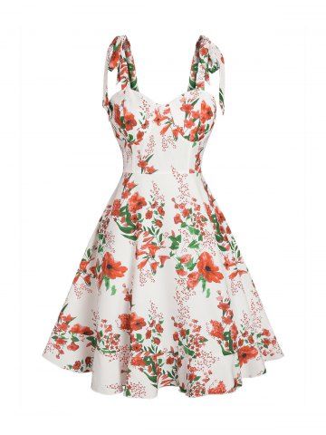 Allover Floral Print Tie Shoulder Dress - MULTI - L