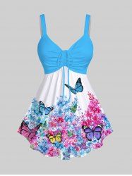 Plus Size Butterfly Floral Print Cinched Tank Top -  