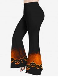 Plus Size Pumpkin Print Halloween Flare Pants -  