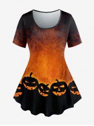 Plus Size Pumpkin Print Halloween Short Sleeves T-shirt -  