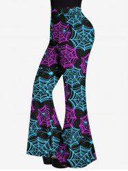 Gothic Colorful Spider Web Print Flare Pants -  