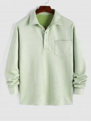 Men's Basic Solid Color Front Pocket Design Long Sleeves Polo Collar Casual Shirt -  