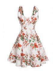 Allover Floral Print Tie Shoulder Dress -  