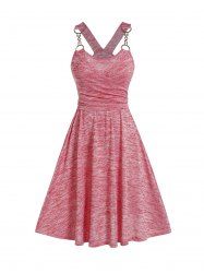 Metal Strap Crossover Bowknot Heathered A Line Dress -  