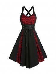 Lace Skull Cross A Line Dress -  