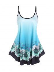 Ombre Flower Print Adjustable Straps Summer Tank Top -  