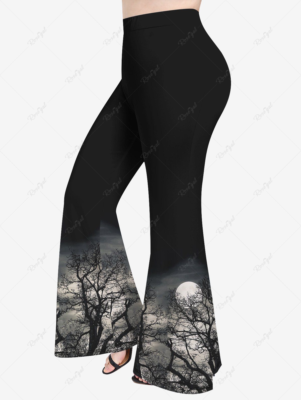 Affordable Plus Size Tree Moon Print Flare Pants  