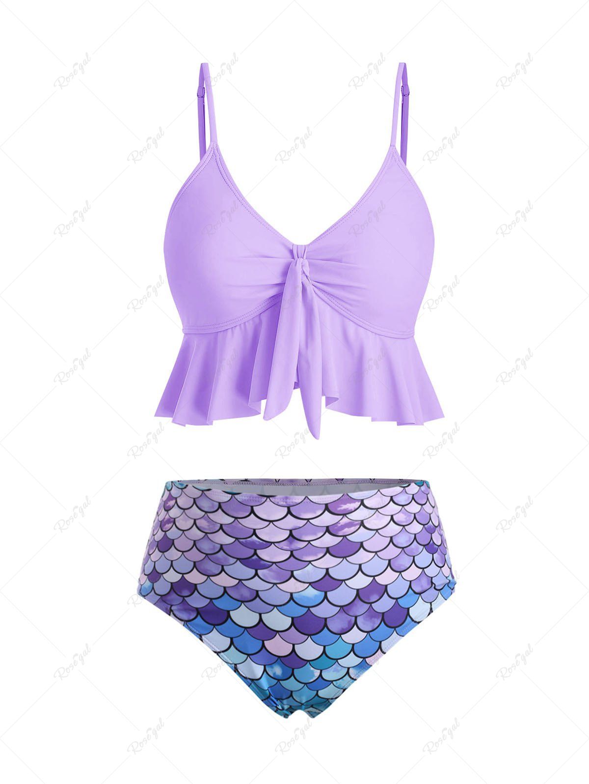 Latest Knot Flounce Scale Print Mermaid Tankini Swimsuit  