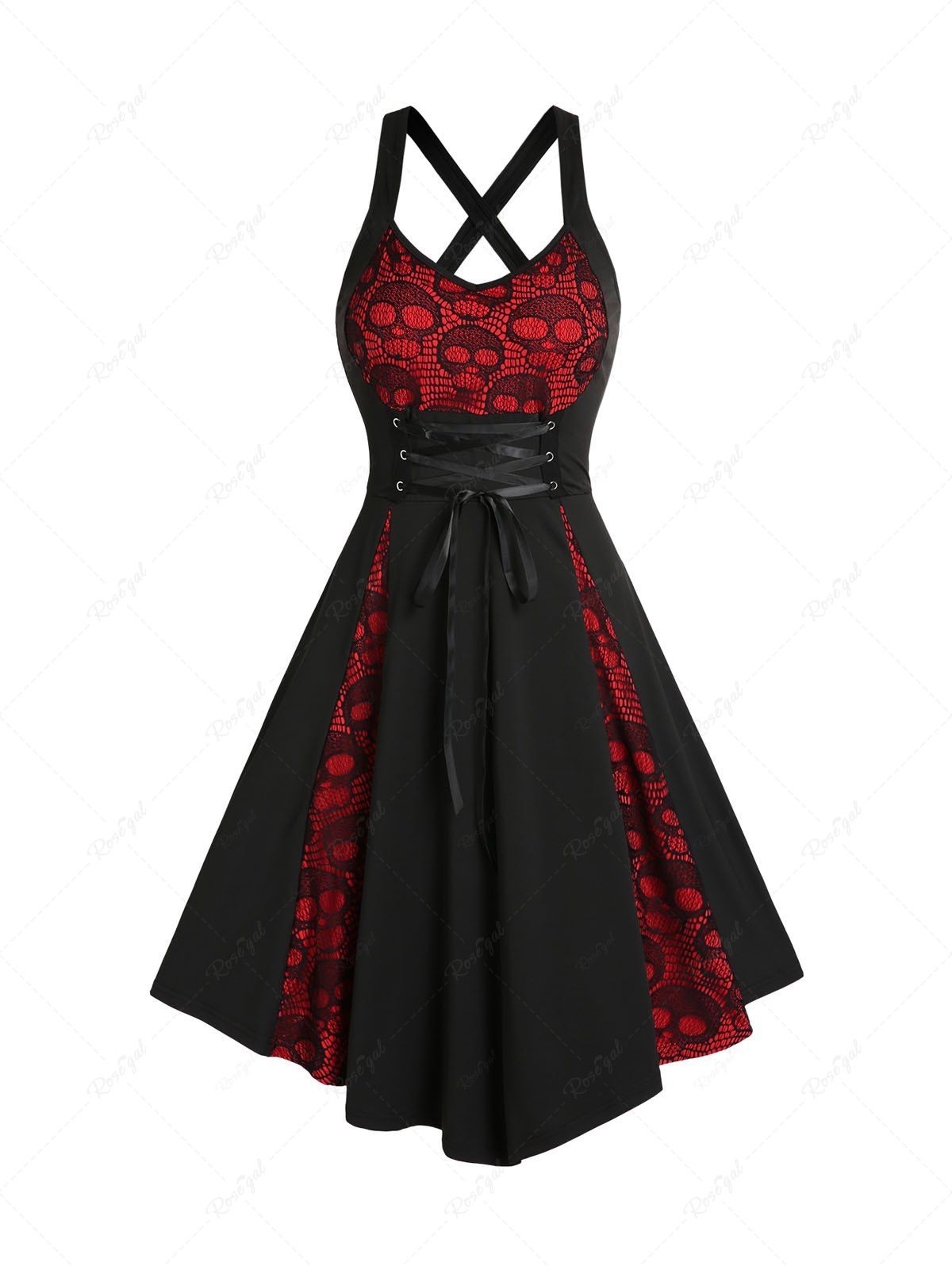 Trendy Lace Skull Cross A Line Dress  