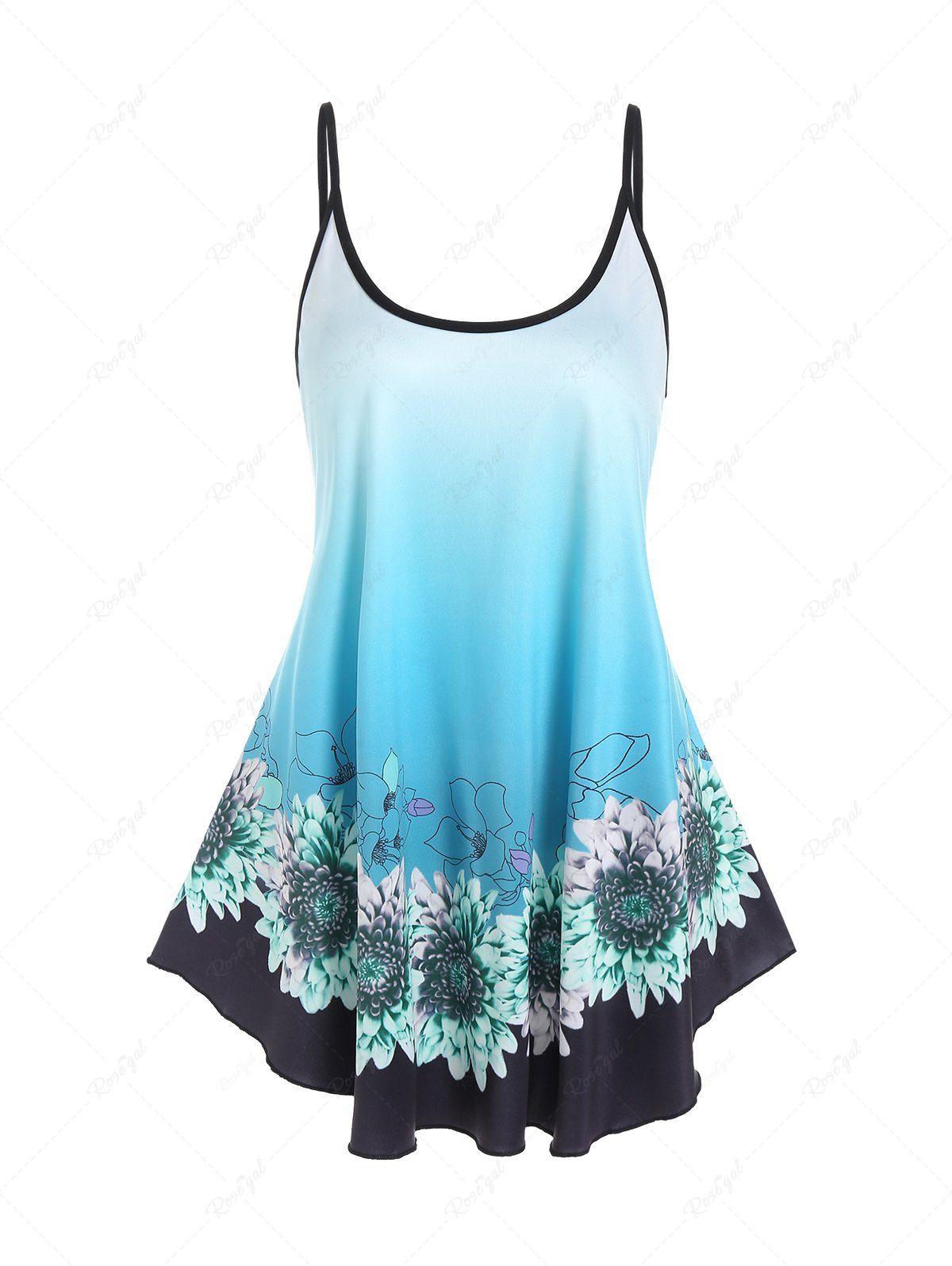 Outfits Ombre Flower Print Adjustable Straps Summer Tank Top  