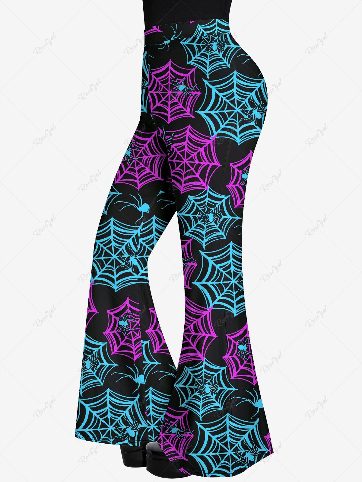 Store Gothic Colorful Spider Web Print Flare Pants  