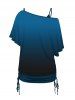 Moon and Star Print Skew Neck T Shirt and Cinched Ruched Camisole Set -  