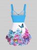 Plus Size Butterfly Floral Print Cinched Tank Top -  