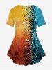Plus Size Painting Splatter Patchwork Print Ombre T-shirt -  