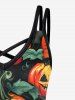 Robe D'Halloween Gothique Croisée Citrouille Feuille Imprimées à Bretelle - Multi-A 6X