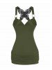Ruched Butterfly Lace O Ring Tank Top -  