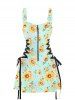 Mini Robe Ligne A à Bretelle Ajustable Zippée à Imprimé Fleur à Taille Haute à Lacets de Vacance - Vert clair M