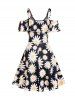 Mini Robe Ligne A à Imprimé Fleur Epaule Dénudée à Taille Haute à Lacets - Noir M