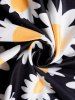 Mini Robe Ligne A à Imprimé Fleur Epaule Dénudée à Taille Haute à Lacets - Noir M