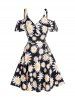 Flower Print Cold Shoulder Ruffle High Waisted Lace Up A Line Mini Dress -  
