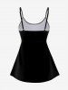 Plus Size Skull Candle Floral Print Padded Boyleg Tankini Swimsuit (Adjustable Shoulder Strap) -  