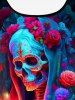 Plus Size Skull Candle Floral Print Padded Boyleg Tankini Swimsuit (Adjustable Shoulder Strap) -  