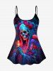 Plus Size Skull Candle Floral Print Padded Boyleg Tankini Swimsuit (Adjustable Shoulder Strap) -  