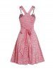 Metal Strap Crossover Bowknot Heathered A Line Dress -  