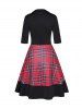 Plaid Houndstooth Pattern Self Belted Short Sleeve High Waisted A Line Mini Dress -  