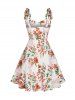 Allover Floral Print Tie Shoulder Dress -  