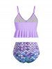 Knot Flounce Scale Print Mermaid Tankini Swimsuit -  