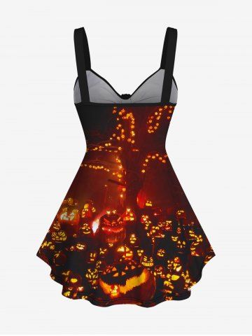 Plus Size Halloween Pumpkin Glitter Print Cinched Tank Top