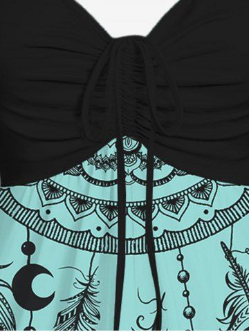 Plus Size Feather Moon Dreamcatcher Print Cinched Tank Top