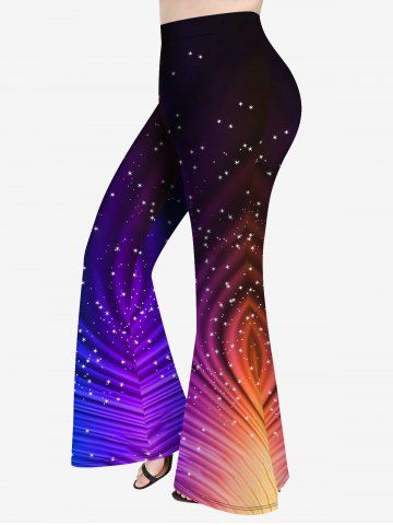 Plus Size Star Glitter Light Beam Print Ombre Flare Pants - MULTI-A - 2X