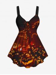 Plus Size Halloween Pumpkin Glitter Print Cinched Tank Top -  