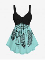 Plus Size Feather Moon Dreamcatcher Print Cinched Tank Top -  