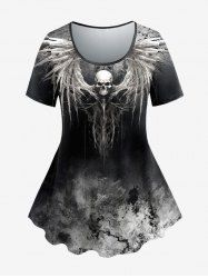 Gothic Skull Wings Tie Dye Print Ombre Halloween T-shirt -  