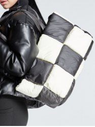 Sac Fourre-tout Matelassé Quotidien en Deux Couleurs Matelassé Surdimensionné - Noir 