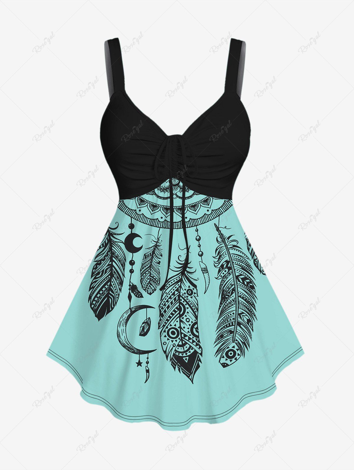 Outfit Plus Size Feather Moon Dreamcatcher Print Cinched Tank Top  