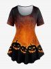 T-shirt D'Halloween Citrouille Imprimée à Manches Courtes de Grande Taille et Pantalon Evasé - Orange 