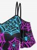 Gothic Colorful Spider Web Printed Cold Shoulder Cami T-shirt and Flare Pants Outfit -  