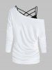 Ensemble de T-shirt à Imprimé Pieuvre à Col Oblique et de Camisole en Treillis - Blanc S
