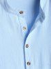 Men's Simple Style Plain Color Half Button Stand Collar Cotton and Linen Long Sleeves Pullover Shirt -  