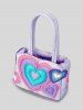 Women's Fashion Y2K Daily Colorblock Heart Motif Macaron Color Padded Quilted Puffer Design Shoulder Tote Bag -  