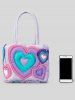 Women's Fashion Y2K Daily Colorblock Heart Motif Macaron Color Padded Quilted Puffer Design Shoulder Tote Bag -  