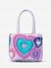 Women's Fashion Y2K Daily Colorblock Heart Motif Macaron Color Padded Quilted Puffer Design Shoulder Tote Bag -  