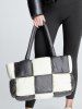 Sac Fourre-tout Matelassé Quotidien en Deux Couleurs Matelassé Surdimensionné - Noir 