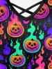 Robe D'Halloween Croisée Colorée Citrouille Imprimée de Grande Taille à Bretelle - Pourpre  6X